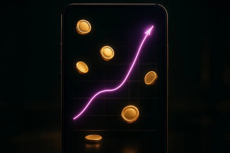 Neon Crash Game UI Mobile crash game interface with glowing curve graph and scattered coins